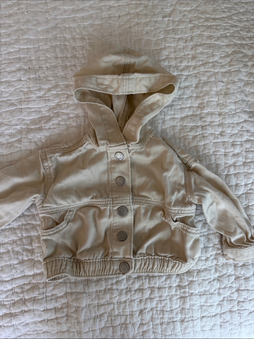 Toddler Hooded Jean Jacket in Beige - Casual Button Front